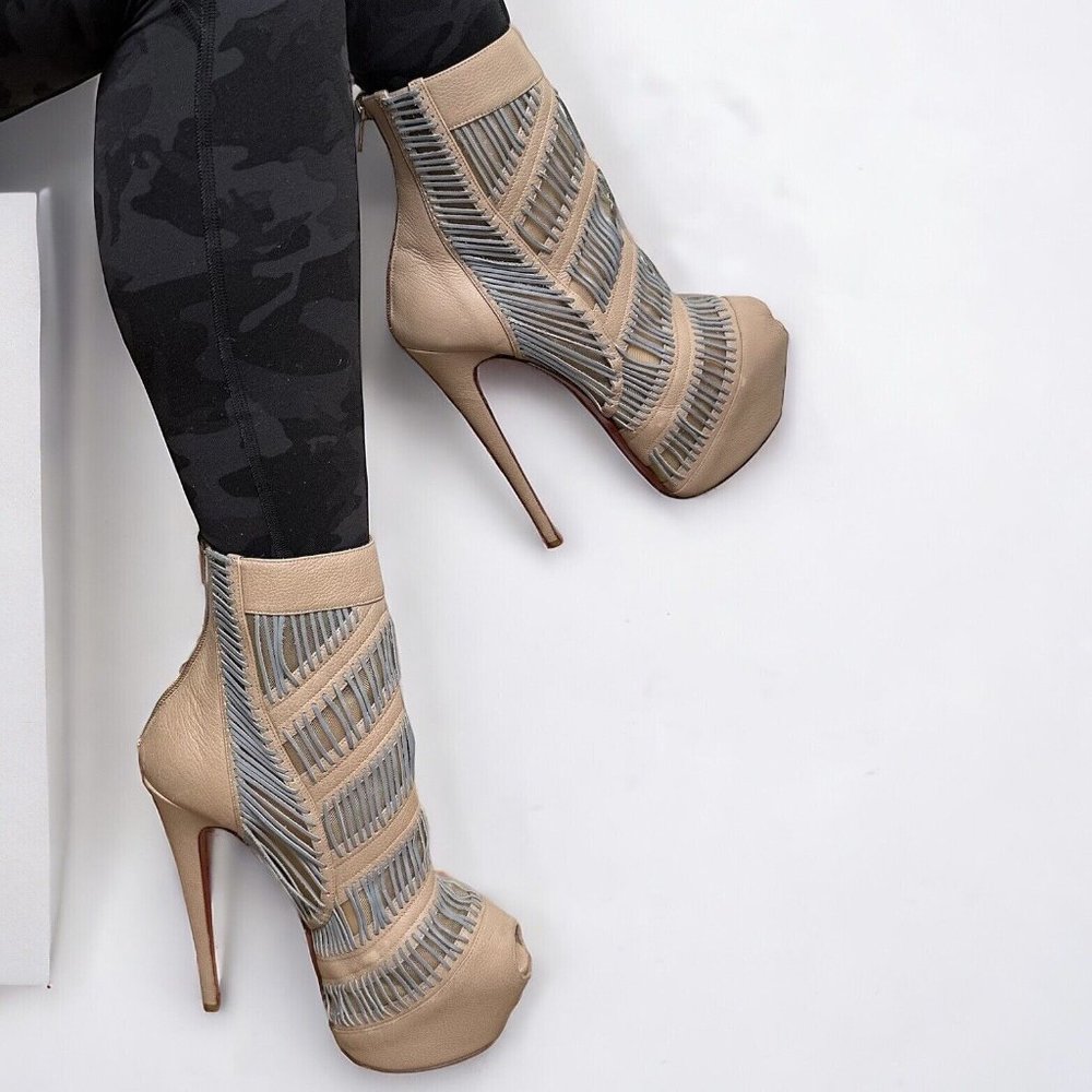 Christian Louboutin Pink and Cream Ankle Booties with Stiletto Heel